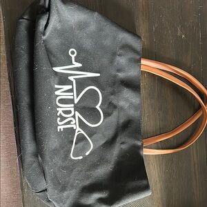 Black Tote Bag with Tan Handles